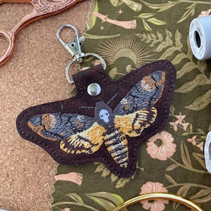 Death’s Head Hawkmoth Cork Fabric Machine Embroidered Keychain