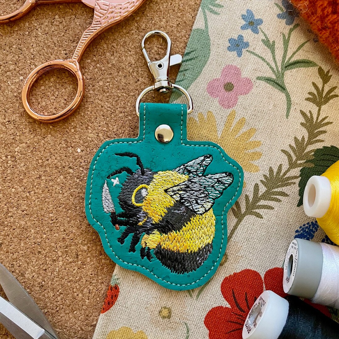 Killer Bee Embroidered Keychain Cute Bee Keychain Etsy