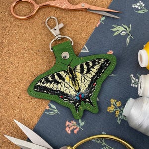 Tiger Swallowtail Butterfly Cork Fabric Machine Embroidered Keychain