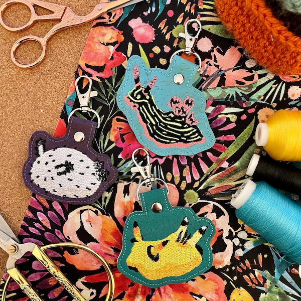 Nudibranch Sea Slug Cork Fabric Machine Embroidered Keychains