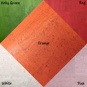 May include: A cork board with five different colored squares. The squares are Kelly Green, Orange, Red, White, and Pink. The text "Orange" is written in the center of the orange square.
