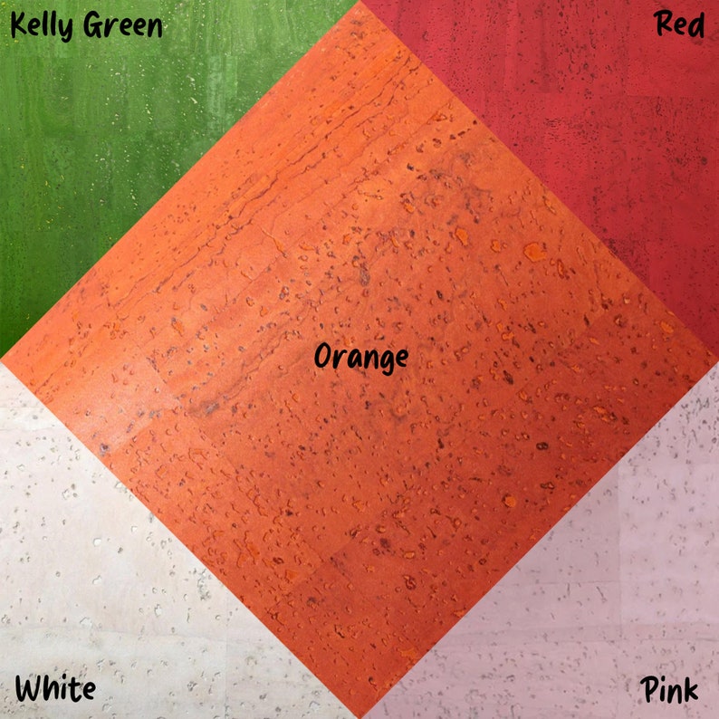 May include: A cork board with five different colored squares. The squares are Kelly Green, Orange, Red, White, and Pink. The text "Orange" is written in the center of the orange square.