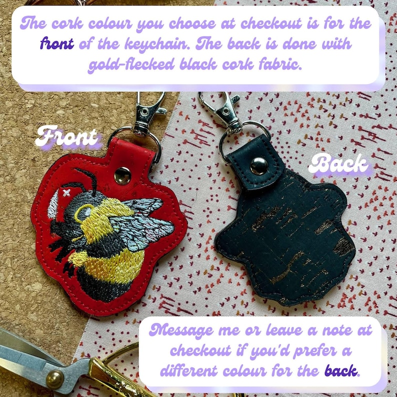 Atlas Moth Cork Fabric Machine Embroidered Keychain image 2