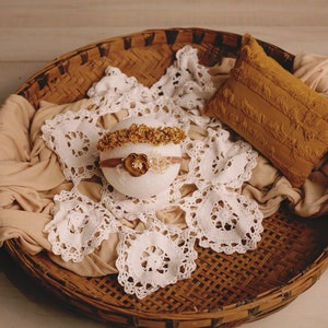 Newborn Photography Set ~ Boho, Fall, Yellow Pillow, Backdrop, Dried Flower Halo, Backrop, Lace Layer, Floral Headband