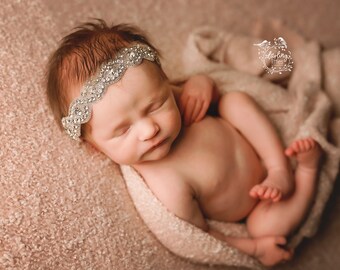 Blingy Diamond Rhinestone Newborn/Sitter photography prop tieback headband RTS