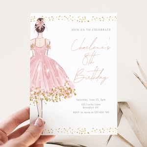 Ballerina Geburtstagseinladung für Mädchen, BalletttänzerParty Einladung, Bearbeitbare Corjl Vorlage, Tutu bday evite,
