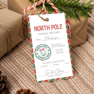 Printable North Pole Special Delivery Tag Template, Editable Santa Gift Tags, Personalized ...