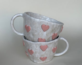 Handmade Mug - White with 3D Hearts