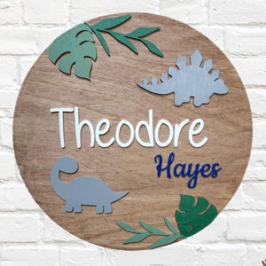 Nursery name sign, round name sign, dinosaur name sign, baby name sign, boy nursery name, large name sign, boy name sign, dinosaur nursery