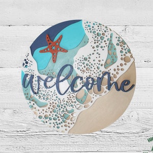 Beach Welcome Sign for Front Door Hanger Ocean Welcome Signs Beach Door Hanger Handmade in USA Porch Signs Entryway Signs Beach House Signs
