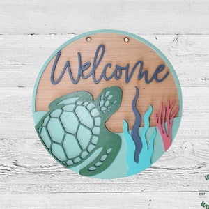 Turtle Welcome Sign for Front Door Hanger Beach Welcome Signs Beach Door Hanger Handmade in USA Porch Signs Entryway Signs Beach House Sign