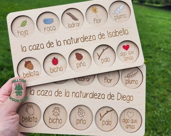 Spanish Nature Hunt Board Montessori Scavenger Hunt Personalized Nature Scavenger Hunt Tray Outdoor Scavenger Game Forest School