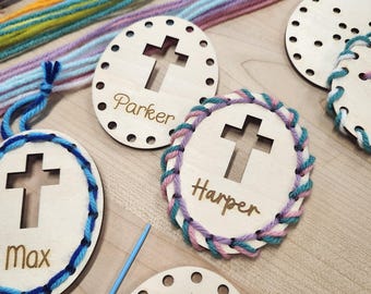 Easter Embroidery, Wood Project for Kids, Easter Craft, Kids Embroidery, Lacing, Easter, Basket, Stuffer, Yarn Art, Cross, Crafts for Kids