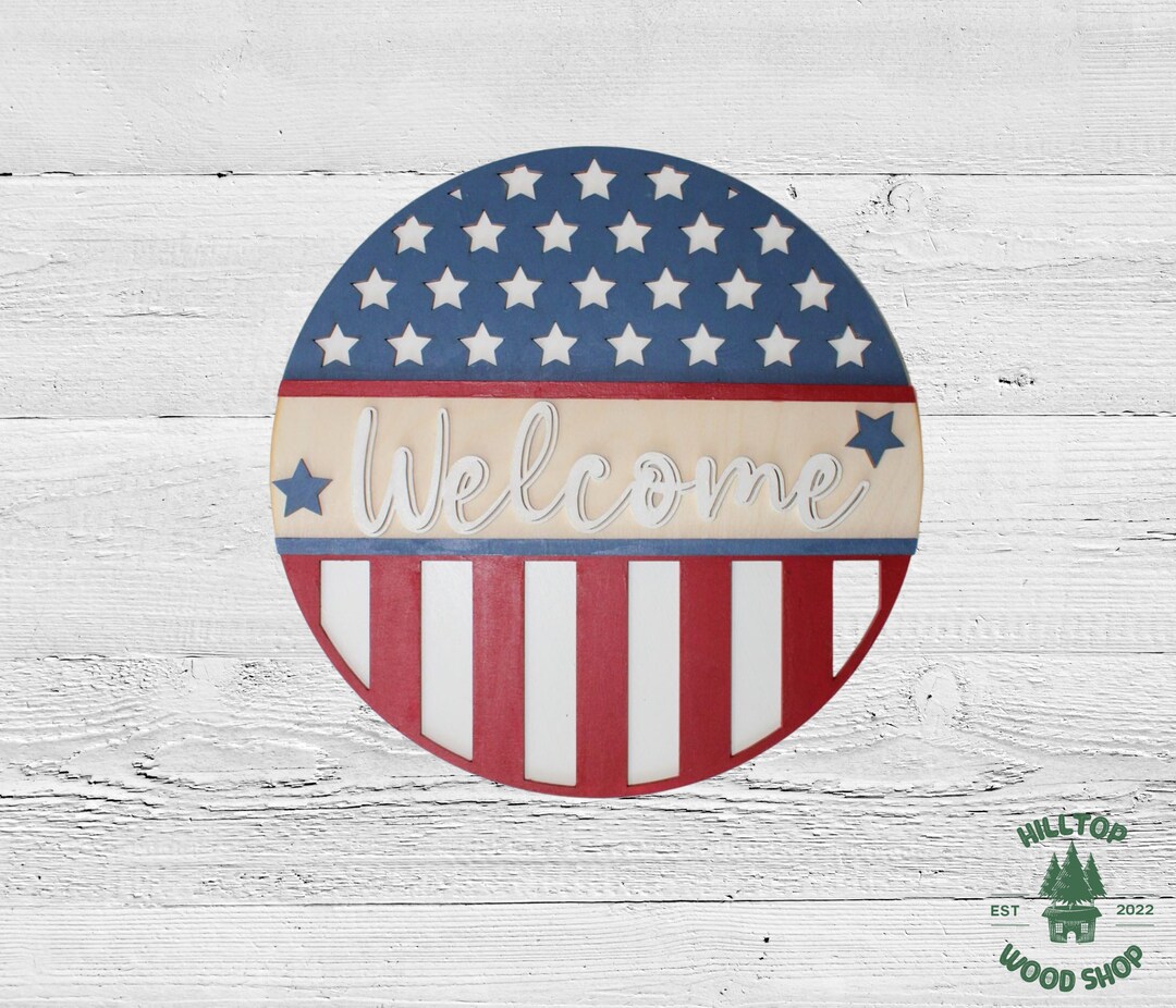 American Welcome Sign USA Flag Sign Welcome Door Hanger Fourth - Etsy