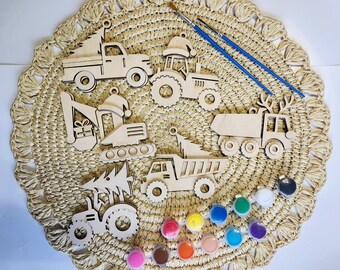 Construction Vehicle Ornament Paint Kit, Kids Activity, Christmas, DIY, Ornaments, Kids Art, Painting Kits, Christmas Gift, Kids, Present