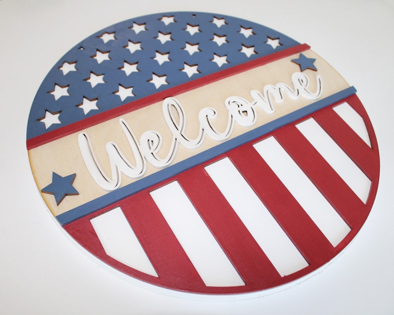 American Welcome Sign USA Flag Sign Welcome Door Hanger Fourth - Etsy