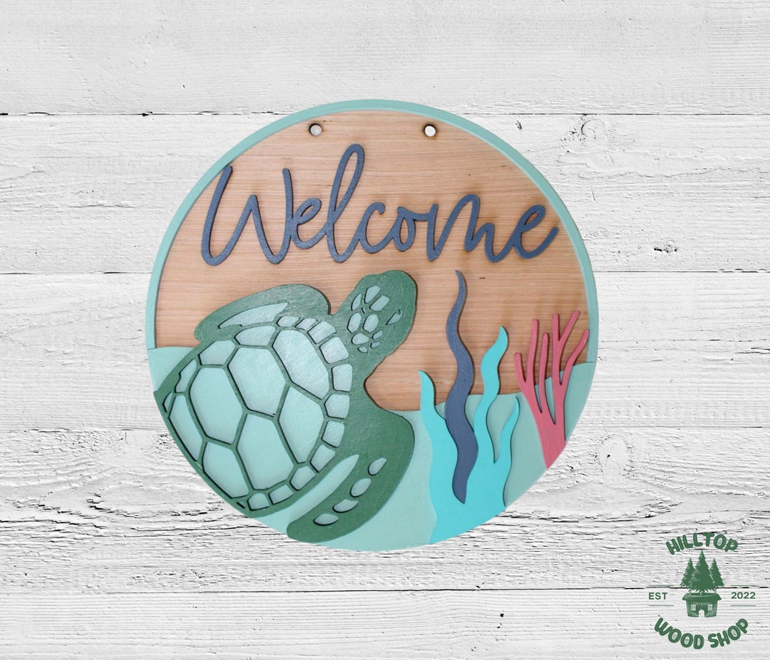 Turtle Welcome Sign for Front Door Hanger Beach Welcome Signs Beach ...