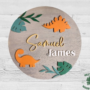 Nursery name sign, round name sign, dinosaur name sign, baby name sign, boy nursery name, large name sign, boy name sign, dinosaur nursery