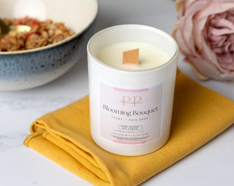 Pure Soy Wax Candle | Hand Poured  | Wooden Wick | Slow burn | Luxury Scent  | Peony + Raindrops | Made in Australia | Floral scented candle
