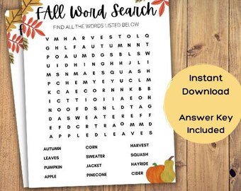 Fall Word Search Printable, Autumn Word Search, Outdoor Word Search, Family Word Search, Fall Birthday Puzzle, Thanksgiving Puzzle