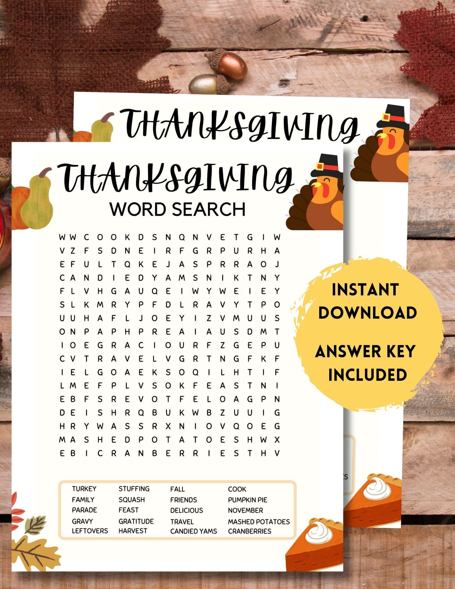 Thanksgiving Word Search Printable, Autumn Word Search, Family Word Search, Puzzle, Game, Thanksgiving Puzzle