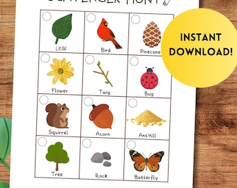 Printable Nature Scavenger Hunt, Birthday Party, Kids Outdoor Activity, Hiking, Camping, Nature Walk, Game