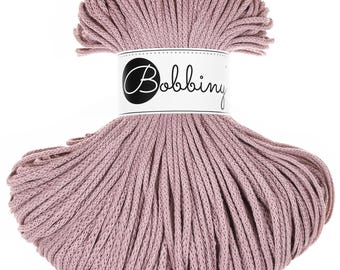 Bobbiny Flechtkordel Junior 3mm 100m | Fb. mauve | Makramee Textilgarn geflochtene Baumwollschnur Häkeln 0,09EUR/m