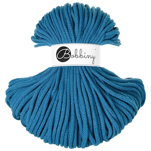Bobbiny Premium gevlochten koord 5 mm 100 m | Kleur: dopamineblauw | Macramé textielgaren, gevlochten katoenen koord, haakwerk 0,10 EUR/meter