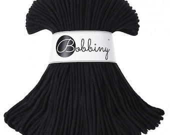 Bobbiny Flechtkordel Junior 3mm 100m | Fb. black | Makramee Textilgarn geflochtene Baumwollschnur Häkeln 0,09EUR/m