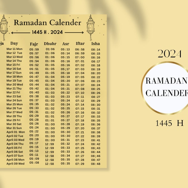 CALENDARIO DEL RAMADAN 2024. Tieni traccia del tuo mese di Ramadan con questo calendario.