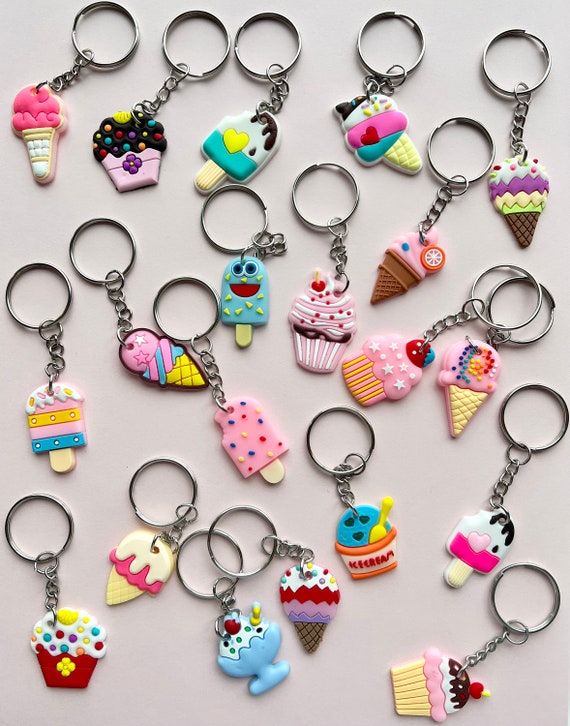 KiwiCraftSupply Ice Cream Keychains, Cupcake Party Favors, Popsicle Keychains for Kids Party, Silicone Keychain Sets, Backpack Keychains