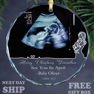 Pregnancy Announcement Ornament, Custom Merry Christmas Grandma and Grandpa Ornament, Pregnancy Announcement Ornament, Ultrasound Christmas