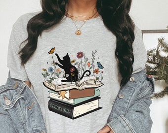 Cat Book T-Shirt, Bookish Cat Lover Gift