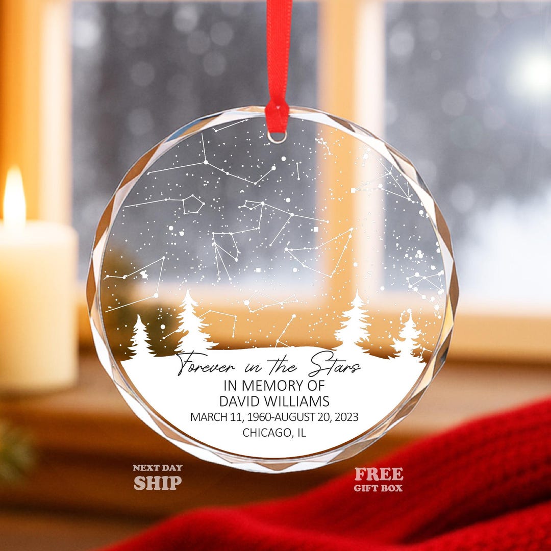 Forever in the Stars, Memorial Star Map Glass Ornament, in Memory ...