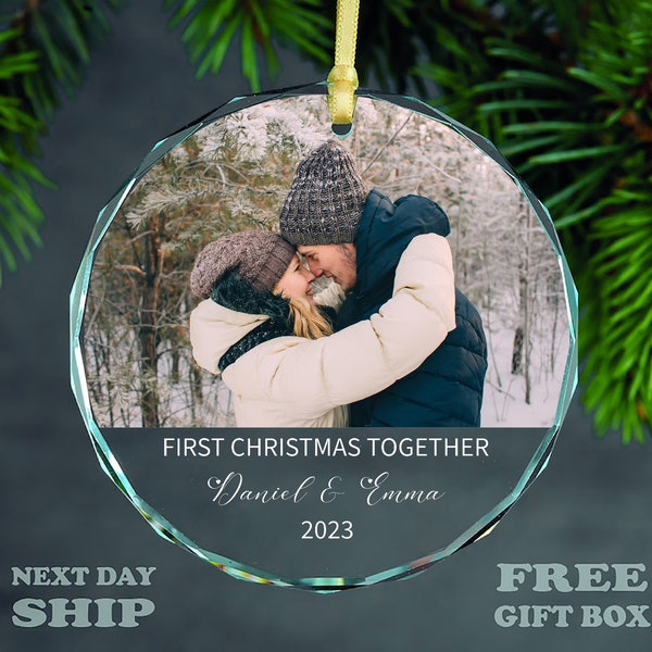 First Christmas Together Ornaments, Personalised Photo Couple Christmas Tree Bauble, Our First 1st Christmas Couple 2023 Gifts Ornament