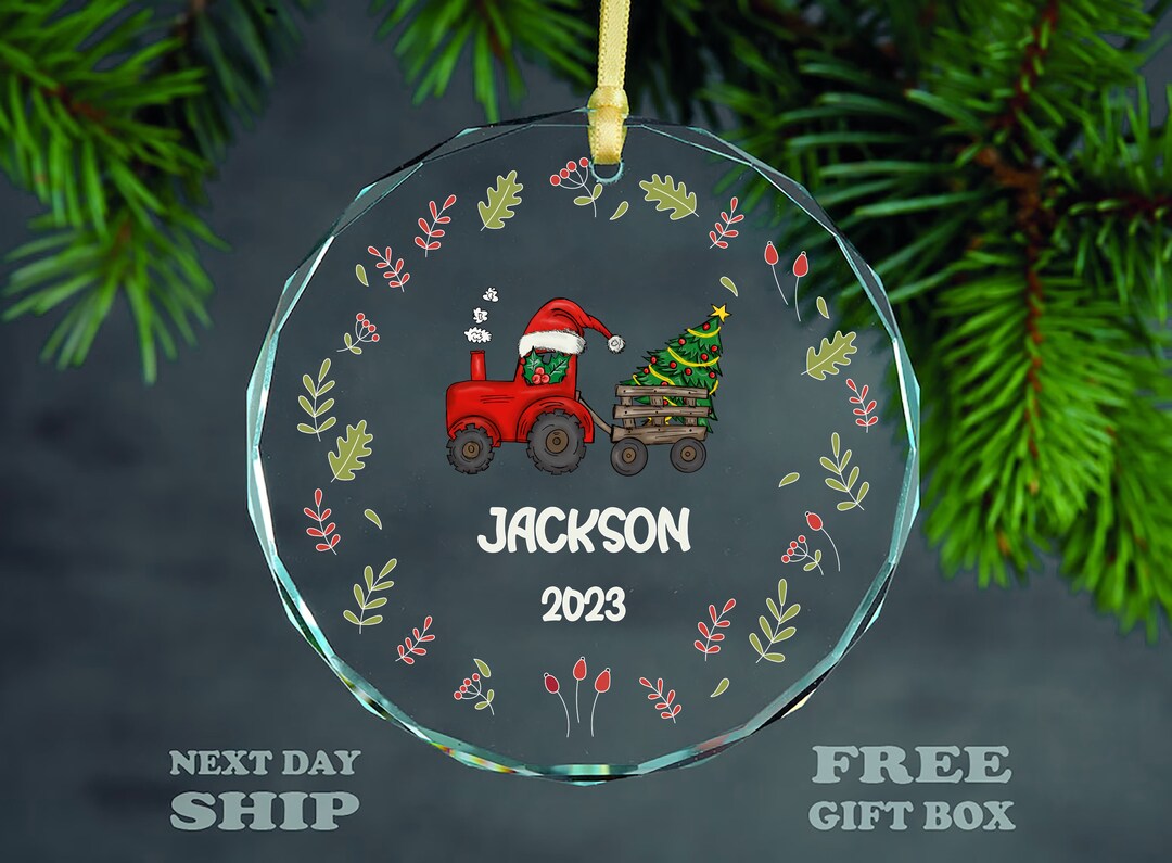 Personalized Boy Farm Glass Ornaments Farm Boy Christmas Keepsake