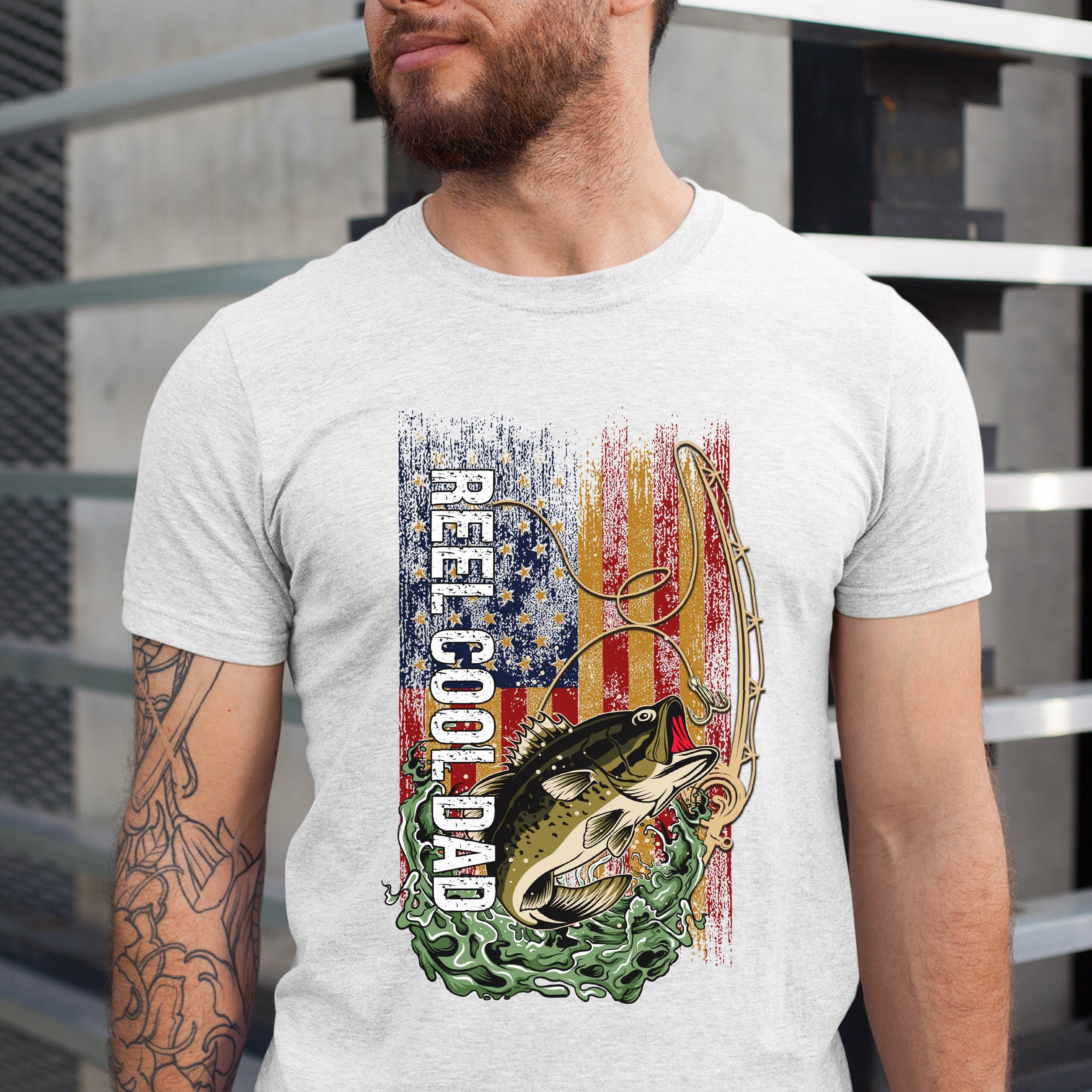 Reel Cool Dad Bass T-shirt, American Flag Bass T-shirt, Father's