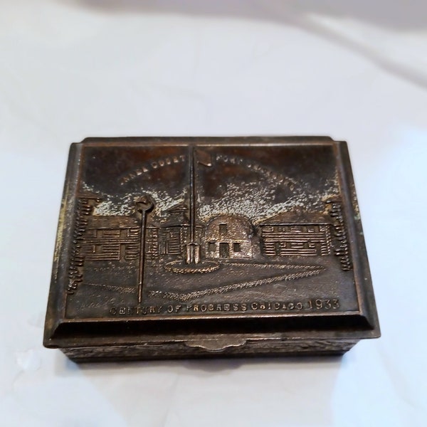 1933 Century Of Progress Fort Dearborn Trinket Box Vintage Souvenir Chicago