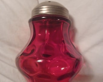 Vintage Fenton Cranberry Red Coin Dot Optic Sugar Shaker Muffineer 9 Panels 4.5&quot; Tall Beautiful!!