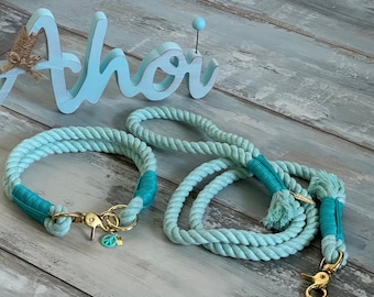 Dog collar and leash set made of cotton rope