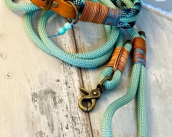Adjustable rope and collar set Peppermint Cognac