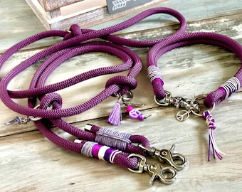 Rope collar and dog leash mallow with chrome-plated fittings