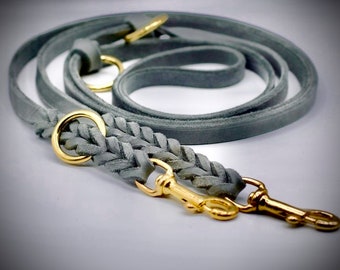 Grease leather leash Leather leash in grey, olive or cognac adjustable with brass