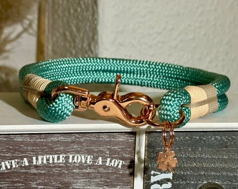 Dew collar mint green with carabiner clasp rose gold