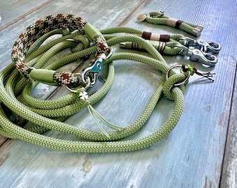 Rope collar and rope leash Guacamole Camouflage with keyring