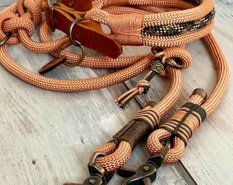 Dew collar and dog leash copper with antique brass fittings