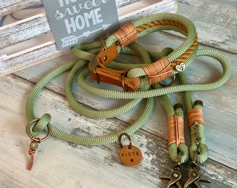 Adjustable rope and collar set for large and small dogs