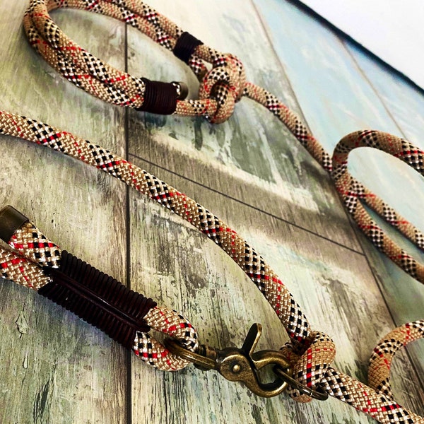 Retriever leash Moxon leash tartan beige with antique brass fittings