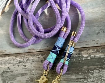 Rope leash dog leash lilac brass adjustable personalized