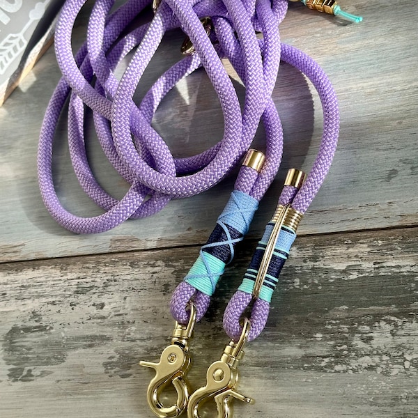 Rope leash dog leash lilac brass adjustable personalized